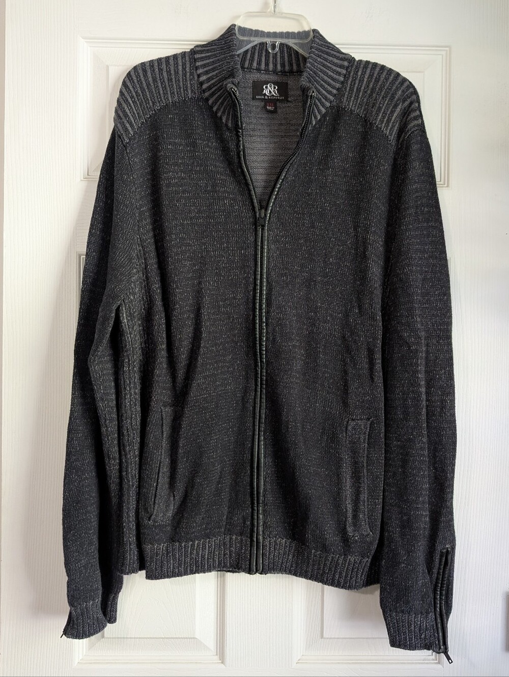 Rock & Republic Men’s Dark Charcoal Full-Zip Sweater Jacket Size XXL